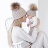 Pom Pom Hat in Matching Style for Parent Children Knitted Caps in Solid Color