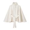 Women's Batwing Sleeve Wool Poncho Coat Stand Collar Cropped Cape Jacket with Belt Fall Winter