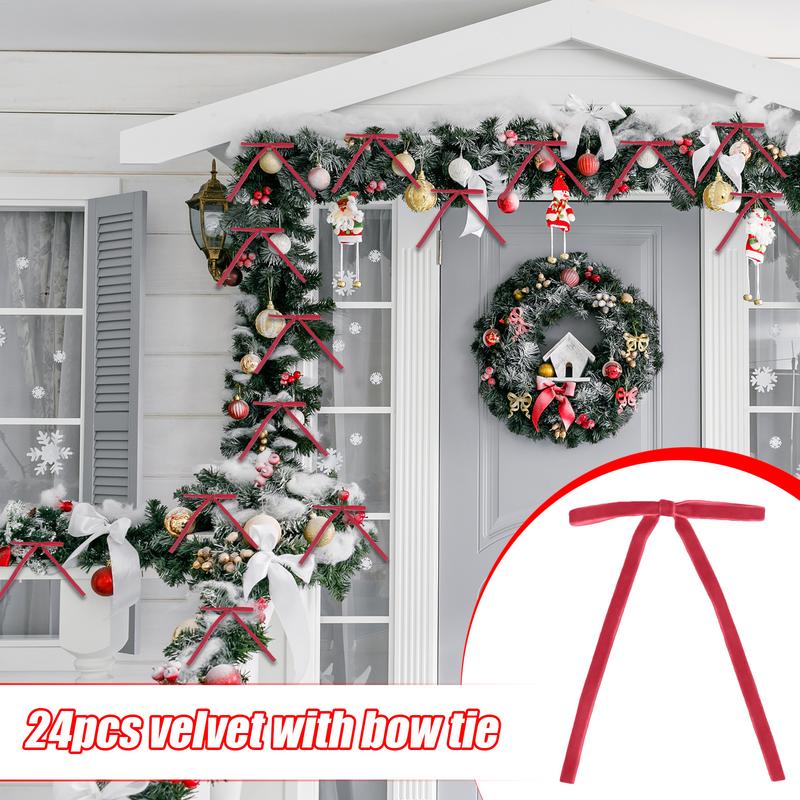 Velvet Ribbon Christmas Bow 24X Vintage Bow Christmas Decorations Indoor Velvet With Bow Tie Wrapping Wreaths Crafts Retro Style