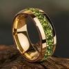 Luxury Green Crystal Stone Rings, Fashion 8mm Men Stainless Steel Ring, High Polished Wedding Band Jewelry Gifts