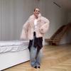 European and American new women's clothing artificial fur imitation fur fur coat autumn and winter medium and long suit collar coat c