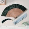 Classical Green Hollowed-Out Fan with Ancient Style, New Chinese-Style Dressing Gown Fan, Chinese-Style Bamboo Folding Fan, Portable