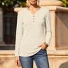 Women's Casual Color Button V-Neck Long Sleeve Knit T-Shirt for Fall