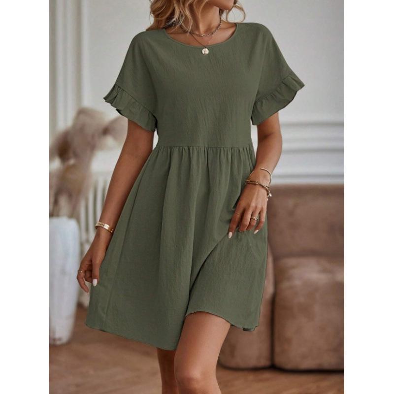 

2026 Cross-Border Women s Round Neck Loose Dress - New Style XL армія зелений колір