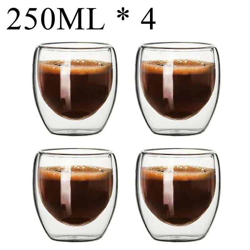 2-6 Stück Doppelwandige High-Borosilikatglas-Tasse Hitzebeständig Tee Milch Espresso Kaffee Saft Wasserbecher Bar Trinkgeschirr Geschenk