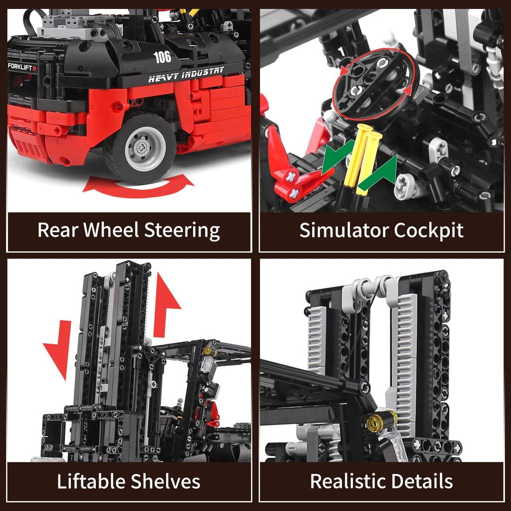 Mould King 13106 Technic MK II Forklift Kit, MOC Building Kit (1719 Pieces with MotorApp Remote) Technic Clamp Block Kit