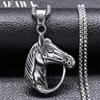 Stainless Steel Horse Head Necklace Pendant Silver Color Vintage Horses Lover Gift Accessories Jewelry Collier Homme NZZ372S02