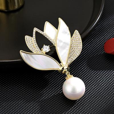 New High-End Luxury Natural Fritillary Purple Gold Flower Brooch Exquisite Fringed Pearl Zircon Flower Pin Women'S Accessories