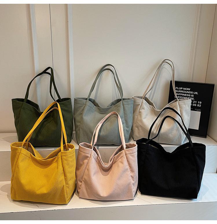 Retro Kord Große Kapazität Tragetasche - Einfache, einfarbige Damen Schultertasche