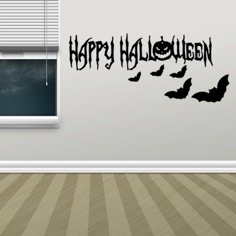 New Happy Halloween Pumpkin Bat Wall Sticker Living Room Bedroom Decorative Wallpaper