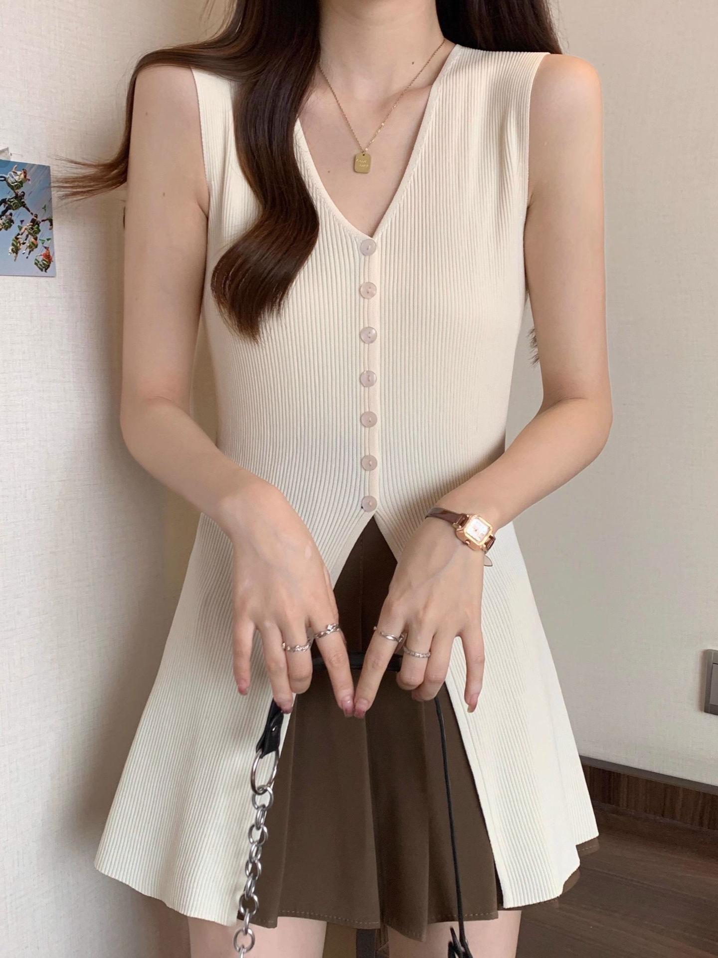 

Mid-Length Black Ice Silk Camisole Tank Top - Women s Plus Size, Summer, Belly-Covering, Sleeveless, with Slit One size (up to 125 lbs) белый