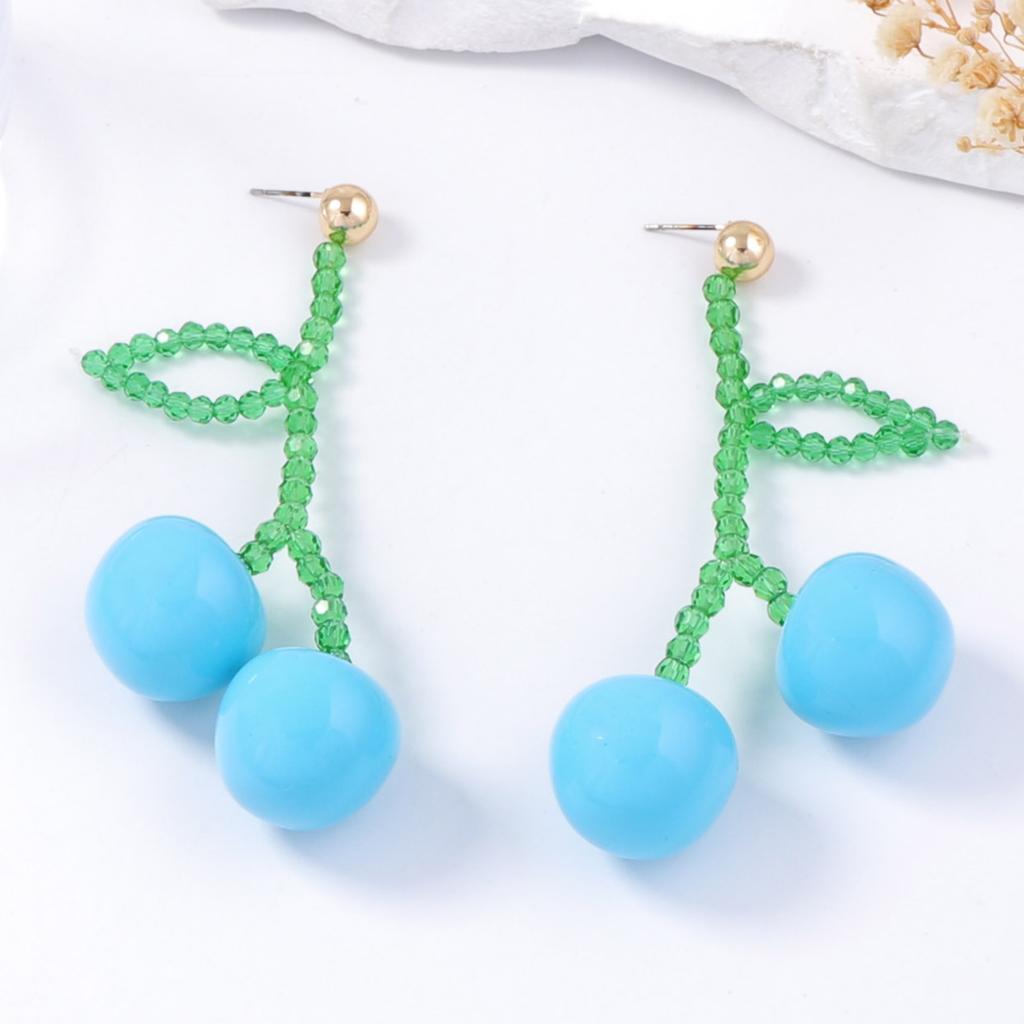 sweet cute little fresh handmade beaded cherry earrings summer bohemian fruit pendant earrings women