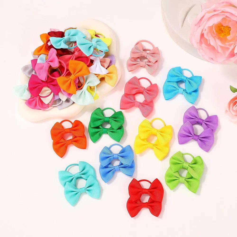 20/40Pcs/lot Baby Bows Ribbon Hairbands for Girls Ties Elastic Hairbands Infants Pigtail Holders Hair Accessories