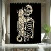 Halloween Skeleton Shower Curtain Set - Horror Skeleton & Cute Cat, Includes 12 Hooks, Polyester Fabric,  Modern Bathroom Decor