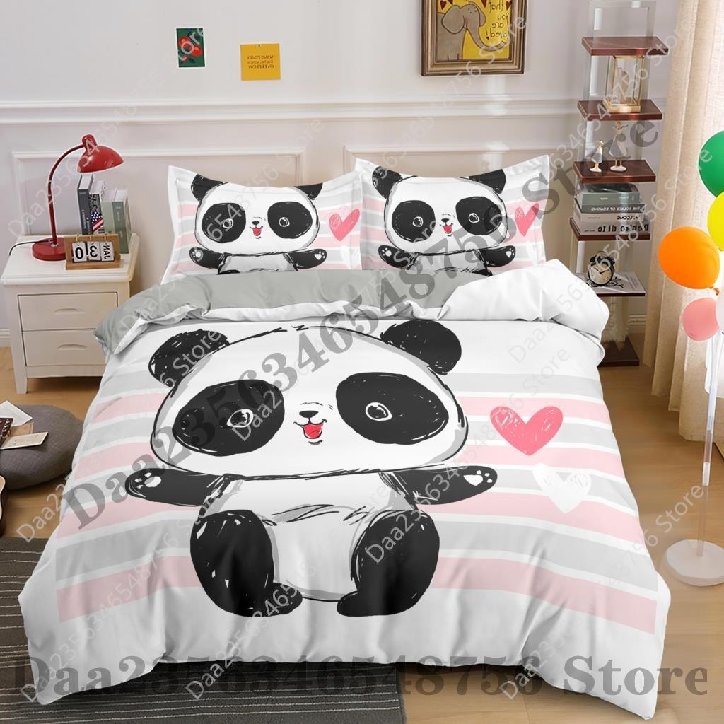 New Panda Bedding Set Single Twin Full Queen King Size Cartoon Animals Bed Set Aldult Kid Bedroom Duvetcover Sets 3D Anime 043