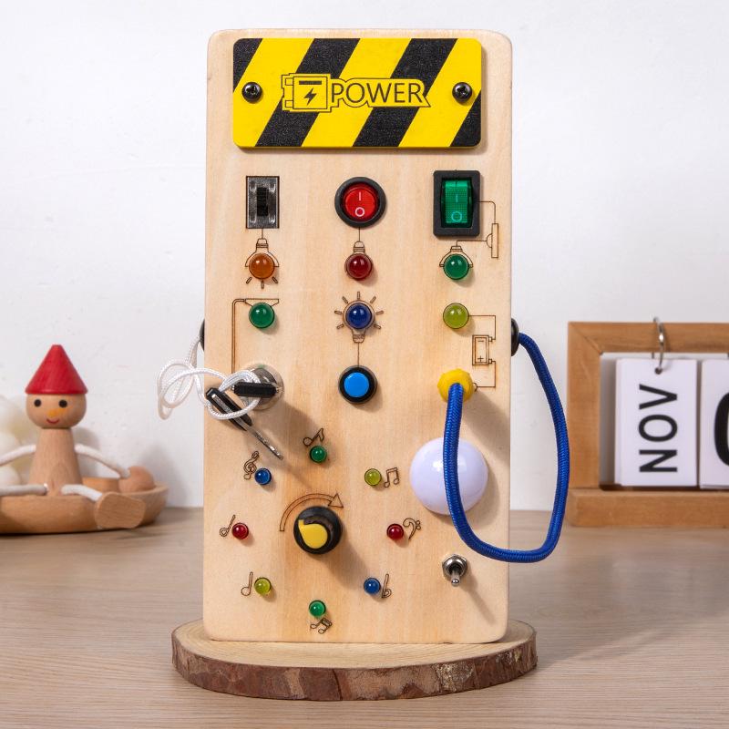 Montessori Wooden Sensory Busy Board with Light Switch and Key