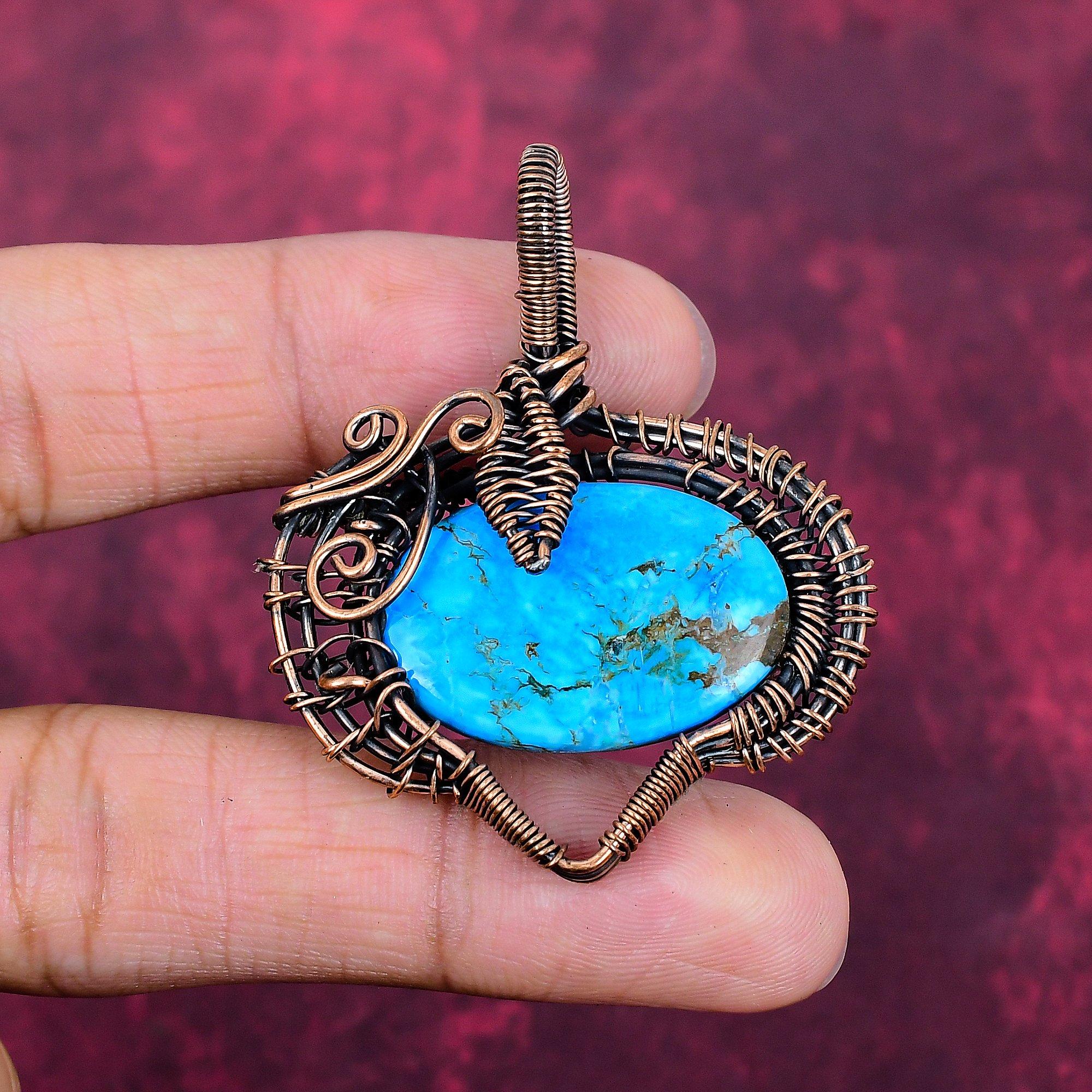 

Tibetan Turquoise Pendant Handmade Pendant Copper Wire Wrapped Gemstone Jewelry