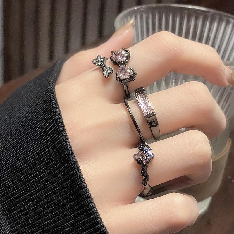 Sweet And Cool Temperament Bow, Pink Diamond Zir*****Pen Ring, Women'S Cold Wind Niche Design High-End Ring