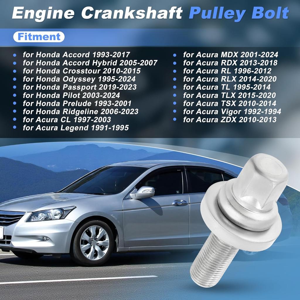 90017-RJA-003 Engine Crankshaft Pulley Bolt for Honda Accord Civic Pilot Pulley Bolt and Washer for Acura Legend Vigor ZDX TSX RDX TLX RLX MDX RL TL