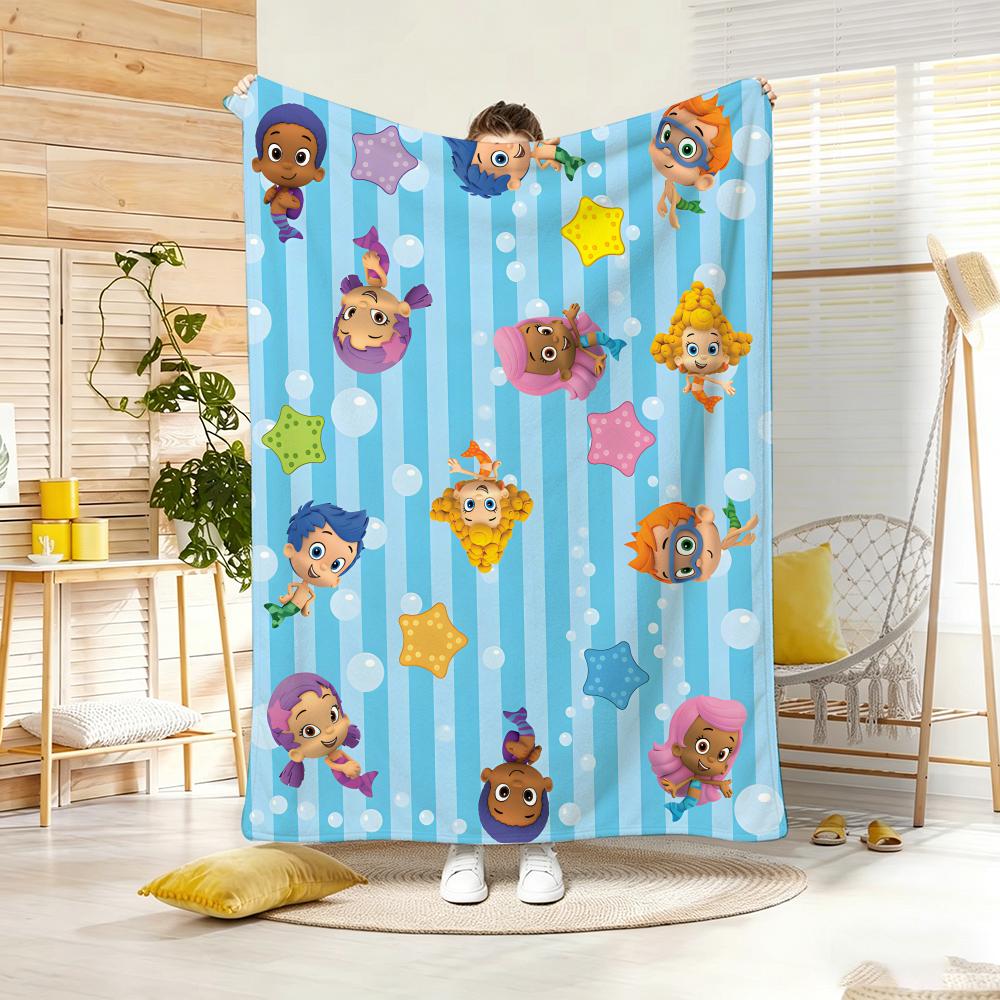 Anime B-BubbleS GuppiesS Throw Soft Warm Throw Blanket for Bedroom Living Room Bed Travel Camping Picnic Gift
