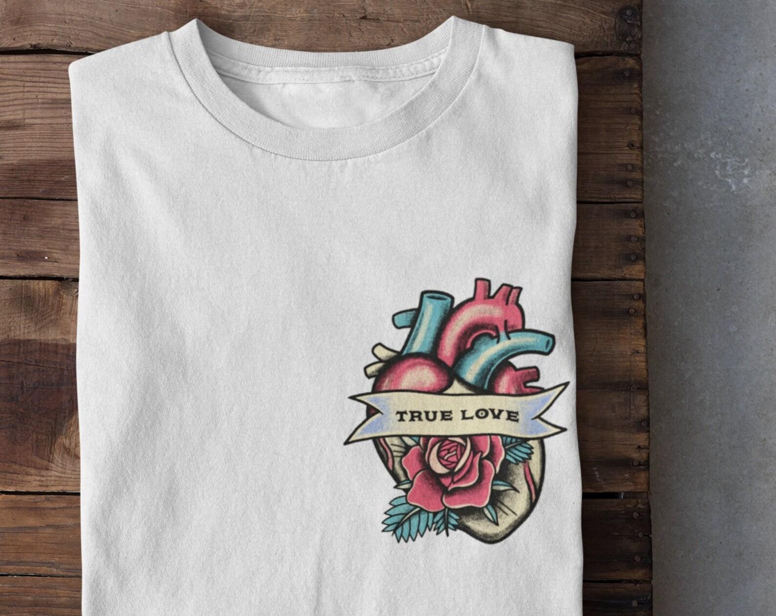 Old School Tattoo T-Shirt: Heart & Rose, Traditional Inked Design L