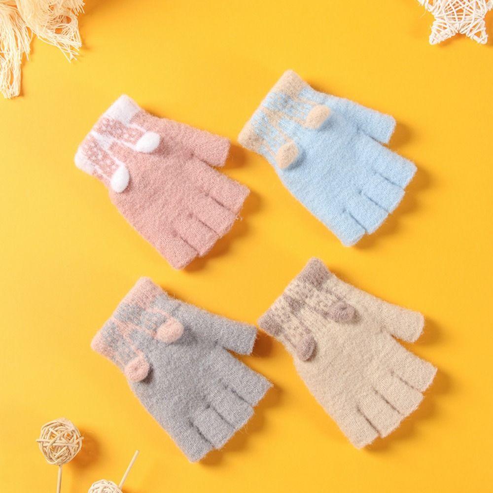 Weiche Winterstrickhandschuhe Niedliche Cartoon-Schreibhandschuhe Warme Halbfingerhandschuhe