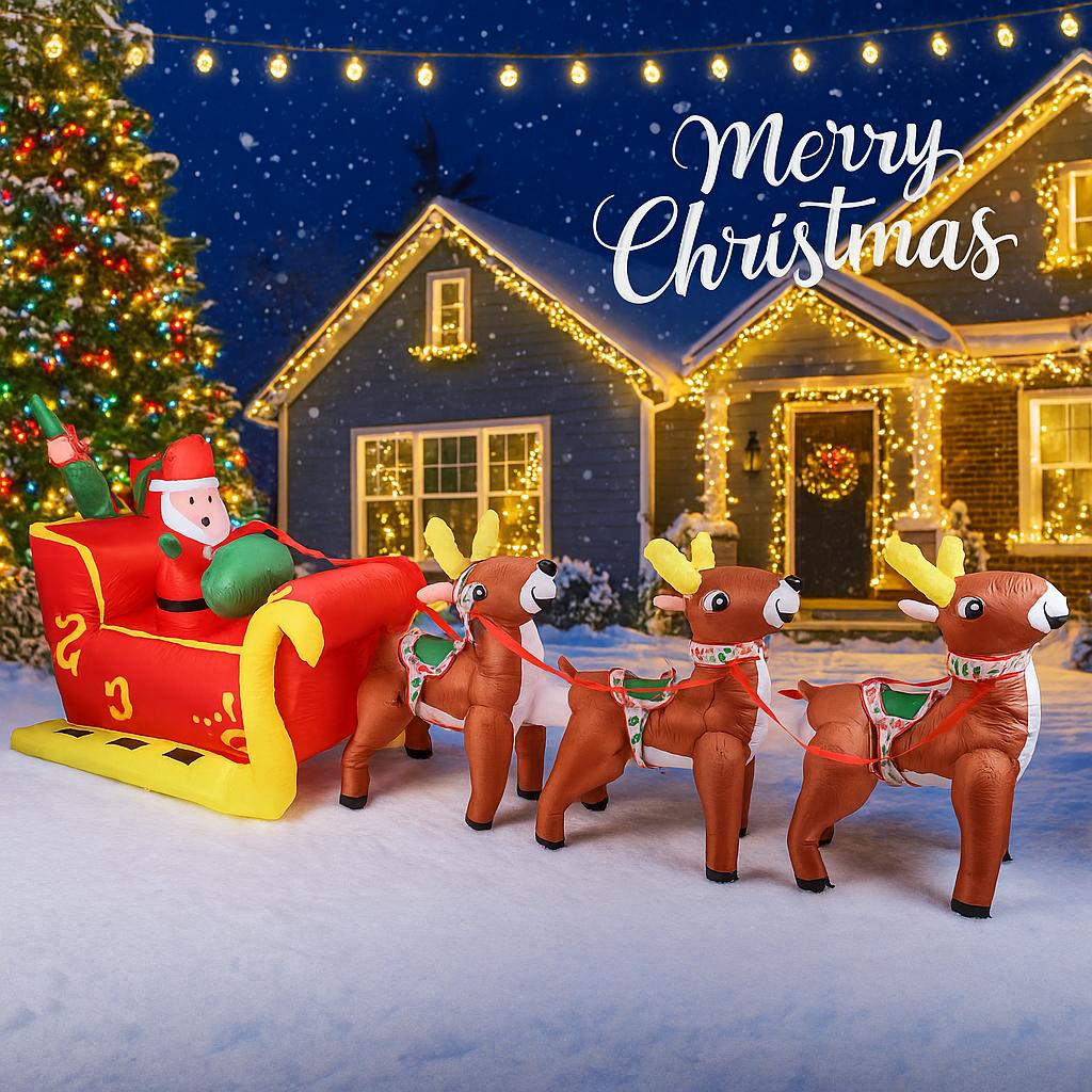 12.14FT Xmas Yard Party Decoration Inflatable Santa Claus Reindeer Sleigh Toys LED Light Home Ornaments Supplies Christmas Gift