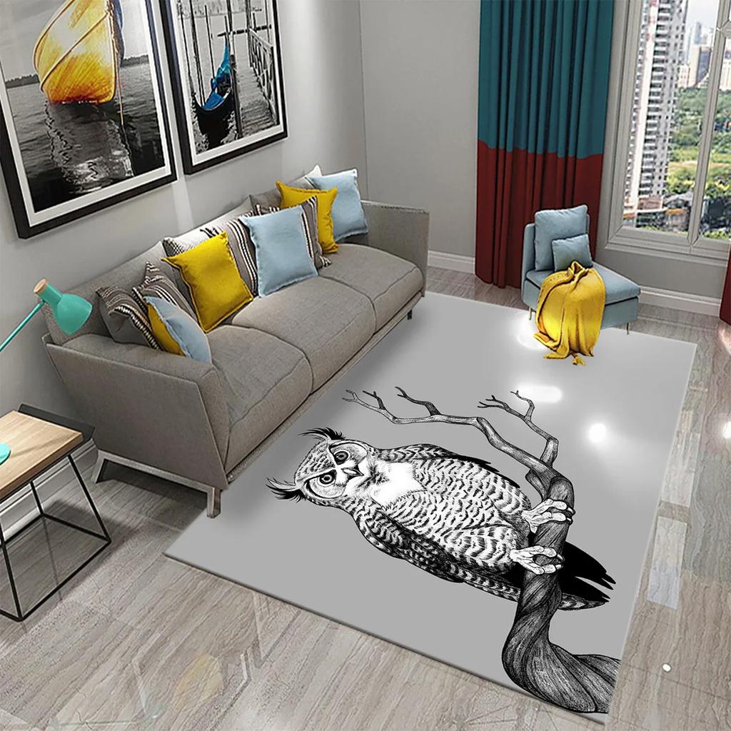 Lieblicher Cartoon Eulen Teppich für Schlafzimmer Wohnzimmer Dekor Fußmatte Flur Teppich Niedliche Tier Teppiche Küche Badezimmer Rutschfester Teppich