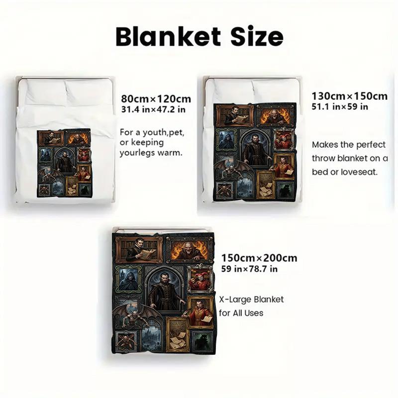 Vampire Portraits Symbols 2D Flat Pattern Flannel Blanket, High Quality All Seasons, Home Decor, Warmth and Comfort, Perfect for Christmas Gifts.