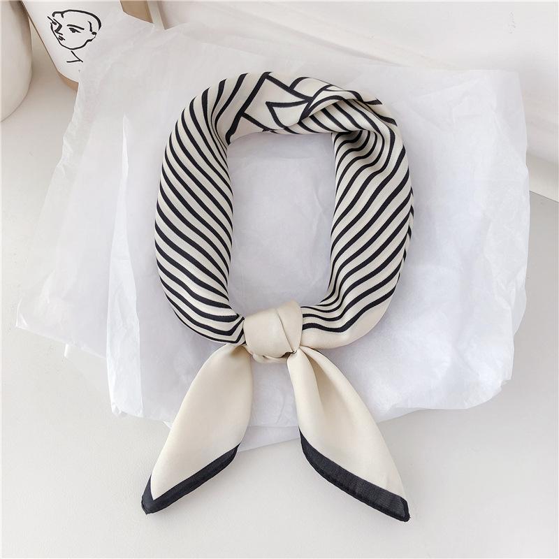 1 pcs 70cm Korean Style Women's Small Square Scarf Simple Stripes Brocade Fashionable Headscarf Sunblock Shawl Russian Headscarf