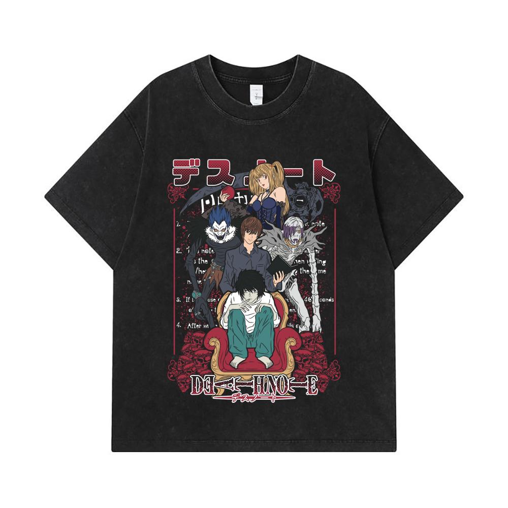 275 GSM Washed T-shirts 100% Cotton Death Note V1 Print Unisex Heavy Cotton T Shirt