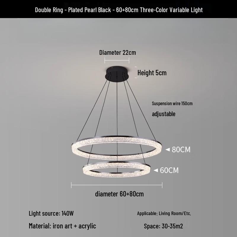 Modern Minimalist Black Double Ring LED Chandelier