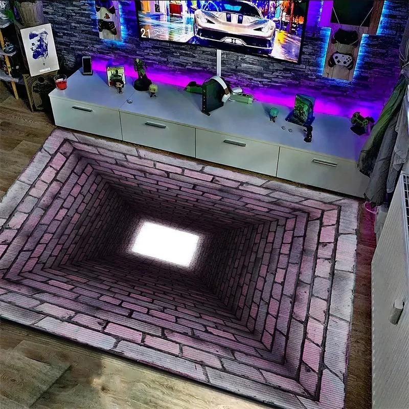 

3D Оптическая Иллюзия Канал Ковер Нескользящий Моющийся для Гостиной Игровой Комнаты Домашний Декор Шахматная Доска Неоновый Коврик 40cm x 60cm