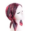 Amoeba satin headscarf cap, ethnic print headscarf triangular braid cap chemotherapy cap JDT-463D
