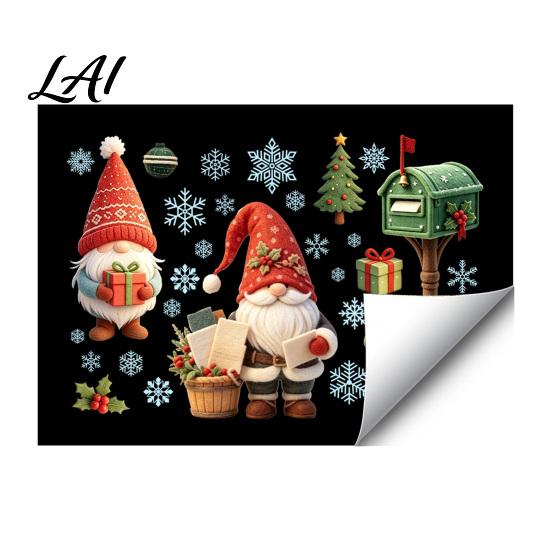 Reusable Static Decals Christmas Gnome Window Cling Waterproof Snowflake Glass Decal PVC Faceless Dwarf Sticker for Holiday Decoration Festive