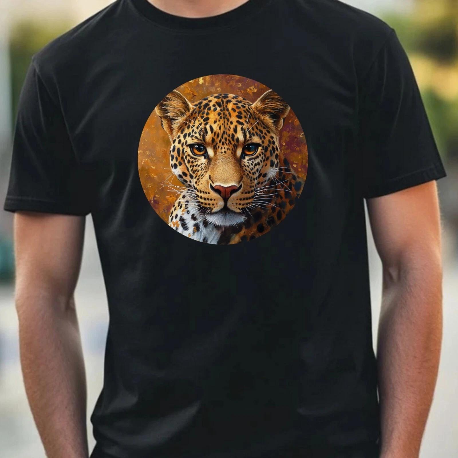 T-Shirt Herren Leopard Portrait Motiv Baumwolle Größe XS bis 5XL S