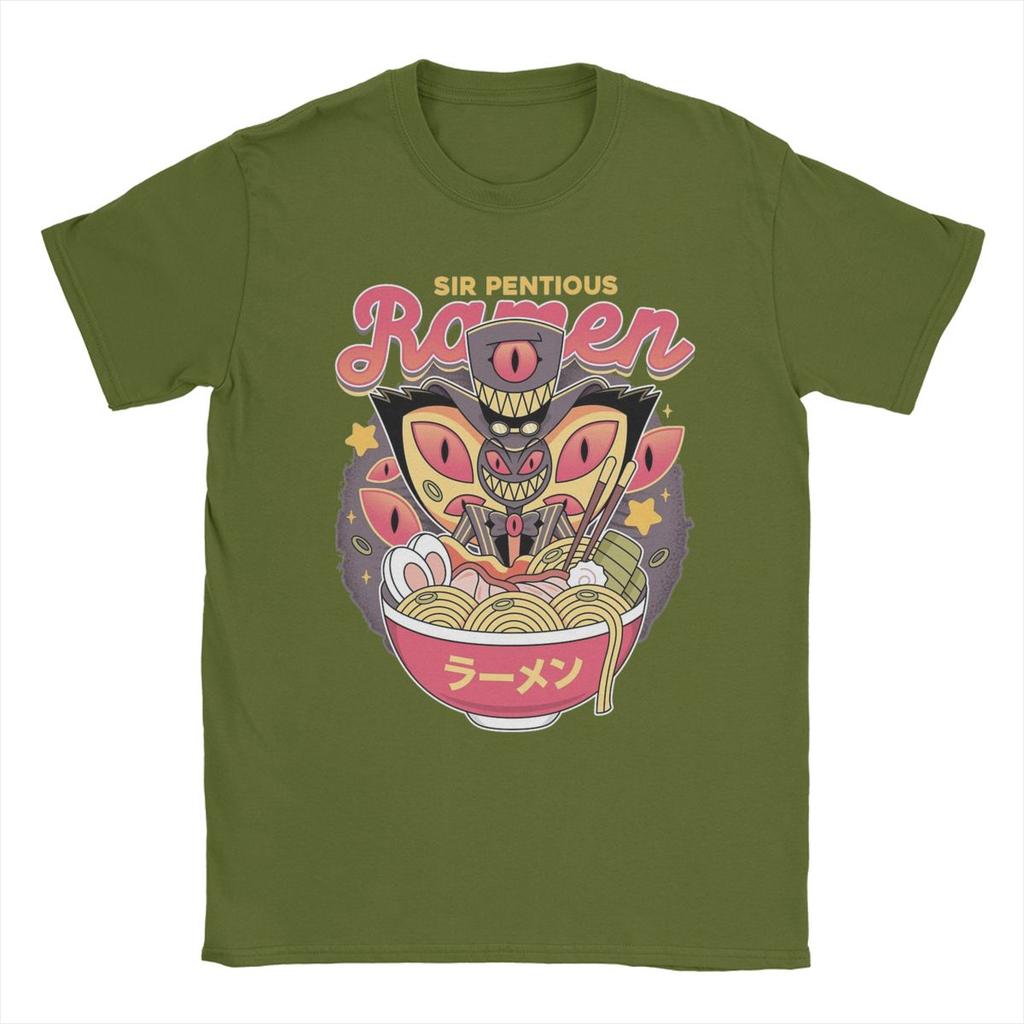Men T-Shirt Hazbins Hotels Sir Pentious Ramen Vintage Cotton Tee Shirt Short Sleeve T Shirts Round Neck Clothes Graphic Printed