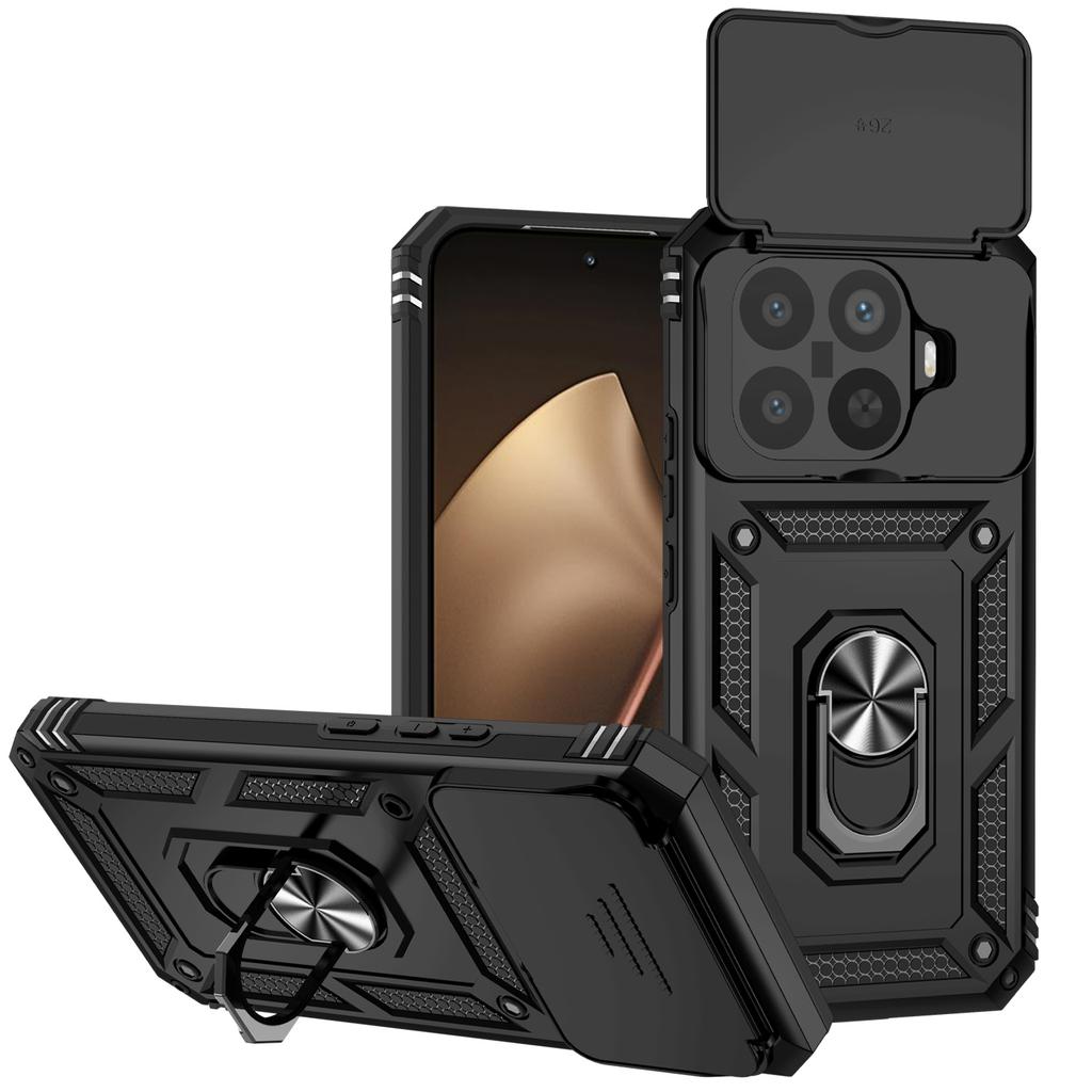 Armor Stoßfeste Handyhülle Für Xiaomi 15T Pro Metallringhalter Schiebe-Push-Fenster Kameraobjektivschutz Schutzrückseite
