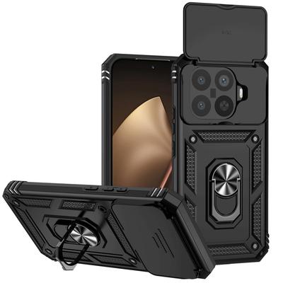 Armor Shockproof Phone Case For Xiaomi 15T Pro Metal Ring Holder Slide Push Window Camera Lens Protection Protective Back Cover