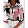 Women's 3D Printed Geometric Pattern Long Sleeve Shirt Spring Autumn Fashion Blouse Casual Everyday Button Lapel Cardigan Shirts