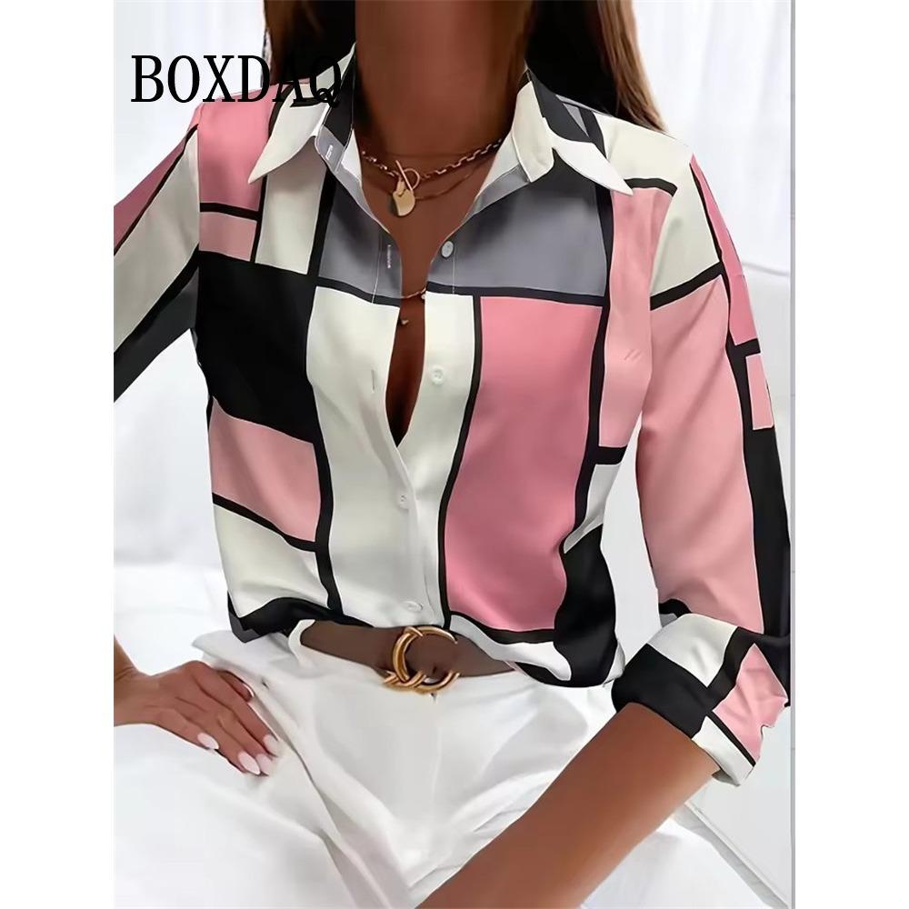 Women's 3D Printed Geometric Pattern Long Sleeve Shirt Spring Autumn Fashion Blouse Casual Everyday Button Lapel Cardigan Shirts