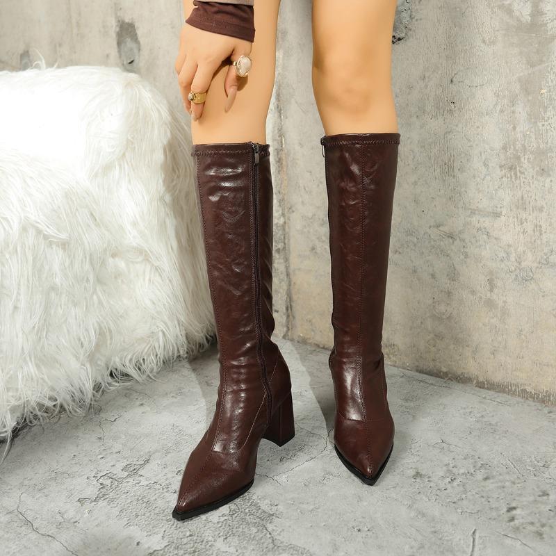 Fashion Pointed Toe Women High Boots Fashion Side Zippers Long Booties Ladies Elegant Party High Heel Shoes Winter Women's Footwear