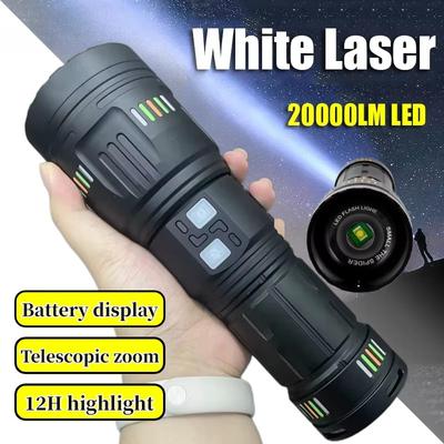 Powerful Zoom LED Flashlight Power Display Rechargeable White Laser Torch Waterproof Outdoor Hiking Long Range Tactical Lantern