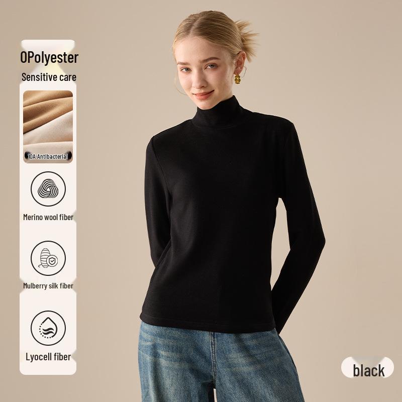 

Women s High Neck Lyocell Tencel Base Layer Top, Autumn/Winter 2025: Warm Wool Silk & Velvet Blend L