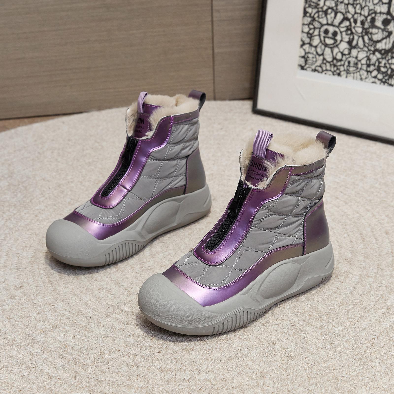 2025 Зимняя обувь из натуральной кожи Женские зимние ботинки Нескользящие Увеличивающие рост 45 см Теплые женские ботильоны Черные Белые 38 фиолетовый 3690₽
