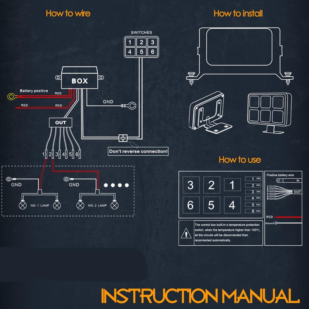 6 Gang Switch Panel 12V Universal Circuit Control System with Fuse Relay Box Button Switch Pod Touch Switch Box for Truck ATV
