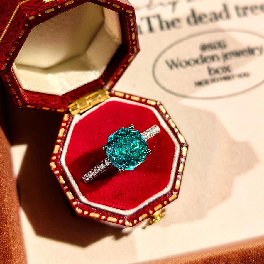 Octagonal Millennium Rose Cut Paraiba Necklace Pendant With High Carbon Diamond Colorful Diamond Stud Earrings Yellow Diamond Ring Women