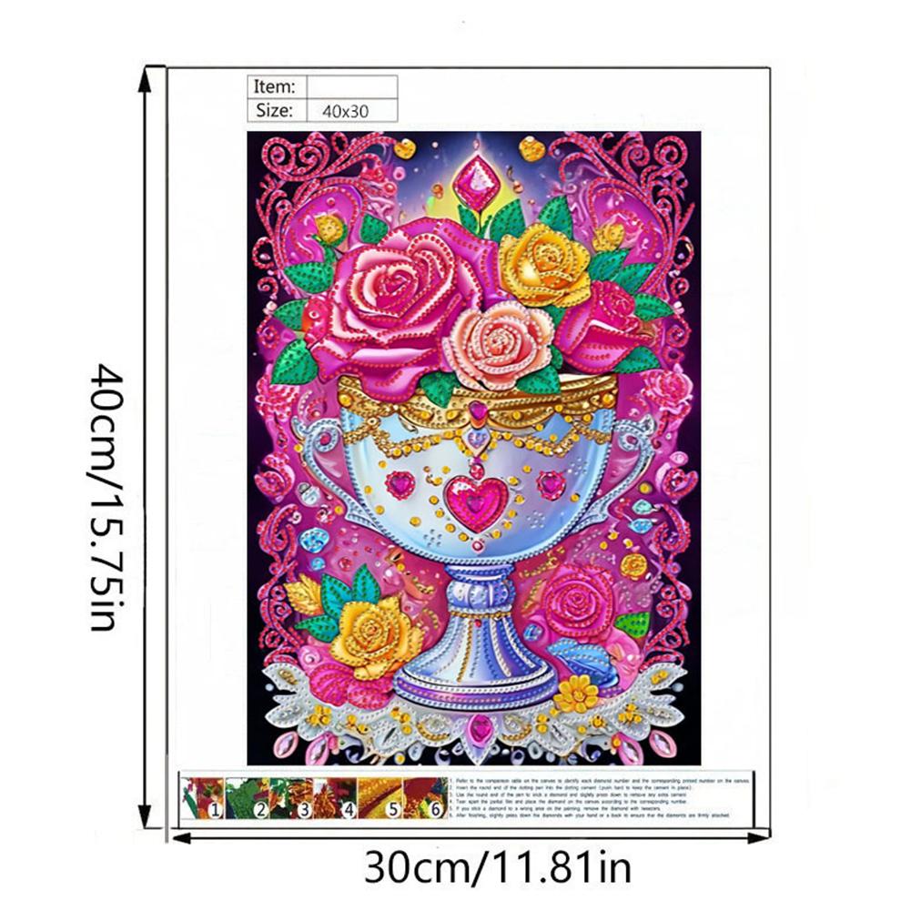 ערכת ציור יהלומים 5D DIY עם קידוח חלקי בצורה מיוחדת, קישוט בית פרחוני