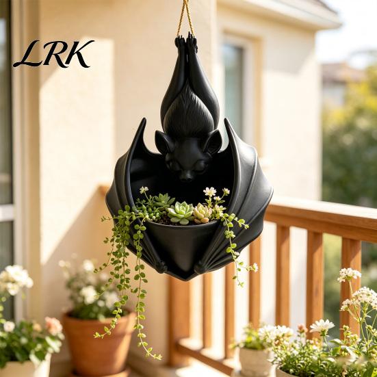 Gothic Home Decor 3D Printed Hanging Bat Plant Pot, Shaped Planter, Creative Halloween Decorative Holder Flowerpots, for Indoor Outdoor Garden