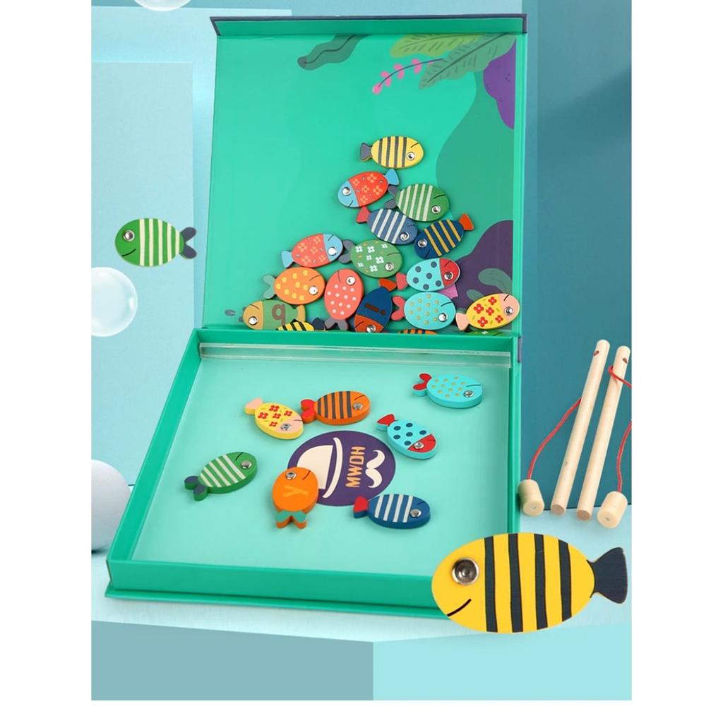 Kids Montessori Toy Wooden Magnetic Fishing Game Fine Motor Skill Counting Catch ABC Alphabet Fish Cognitive Toys Spelling Games